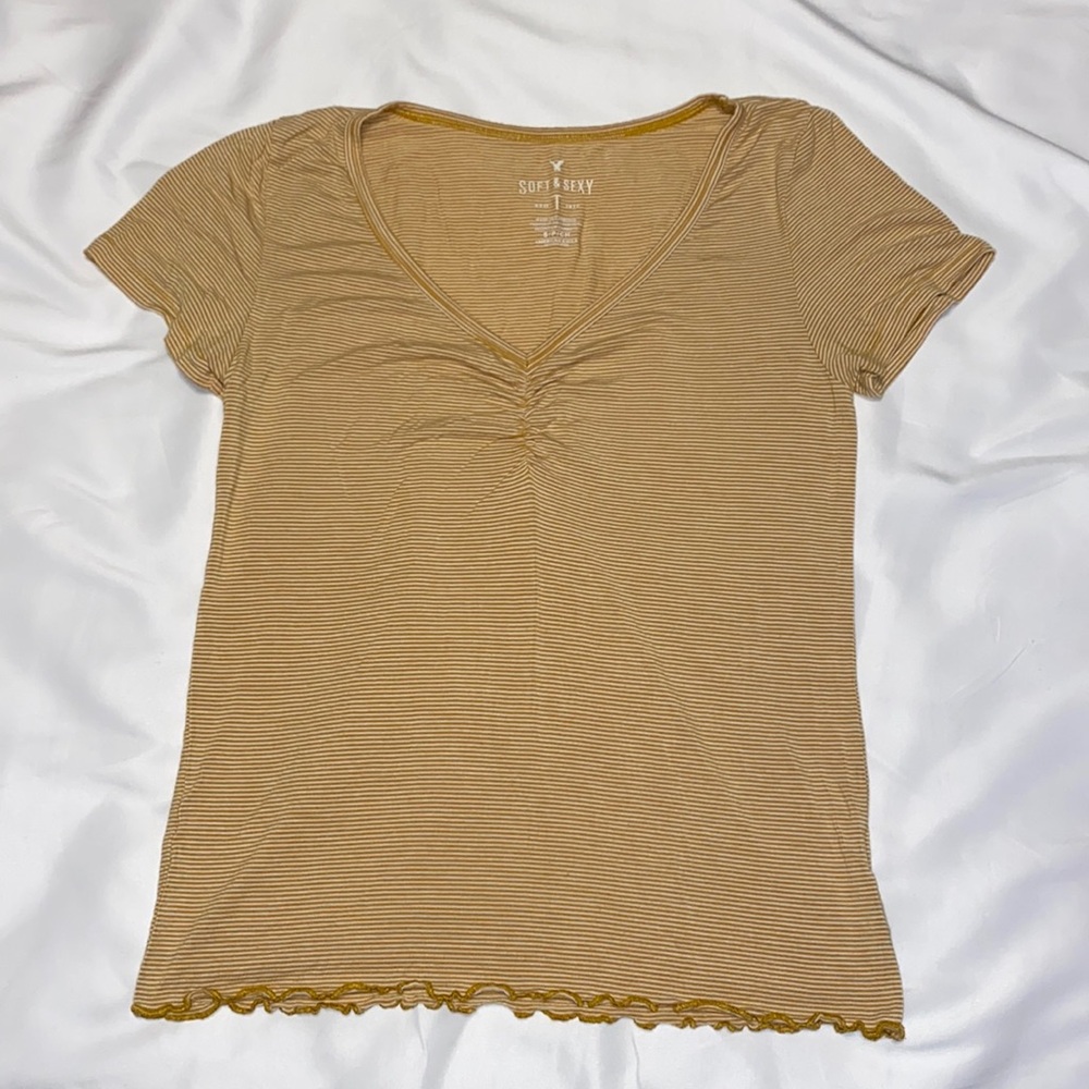 American Eagle, soft and sexy tee. Yellow with white stripes. Size small.